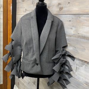Gray knit jacket with bows on the sleeve!